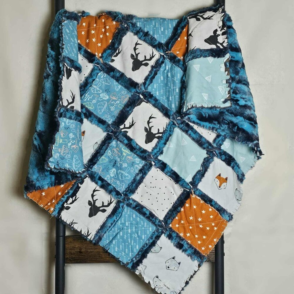 Patchwork Quilt, Christmas Baby Gift, Minky Quilt